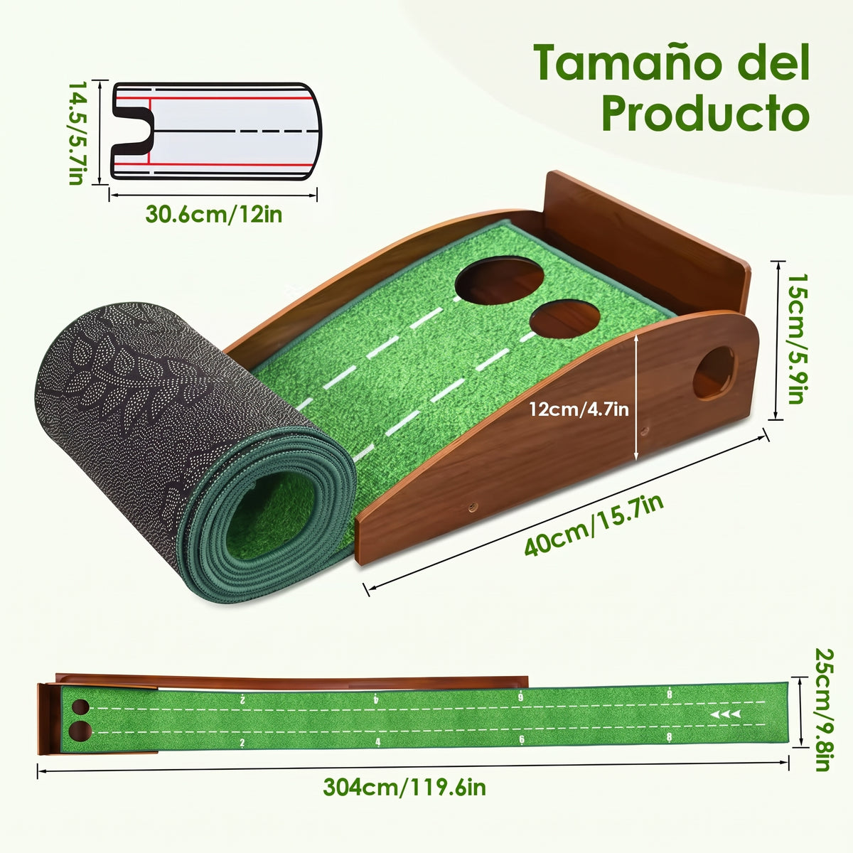 Medidas de la alfombra de putting Puttora: 304 x 25 cm